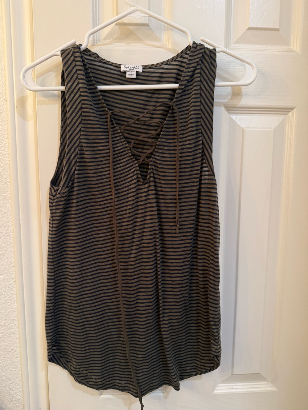 Splendid Black & olive green Striped Lace-Up Tank Top